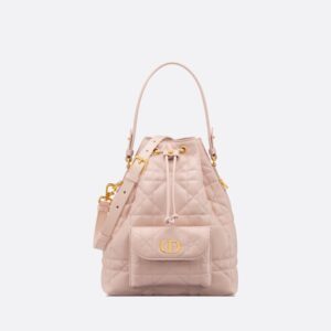 Small Dior Caro Bucket Bag In Macrocannage Lambskin Cherry