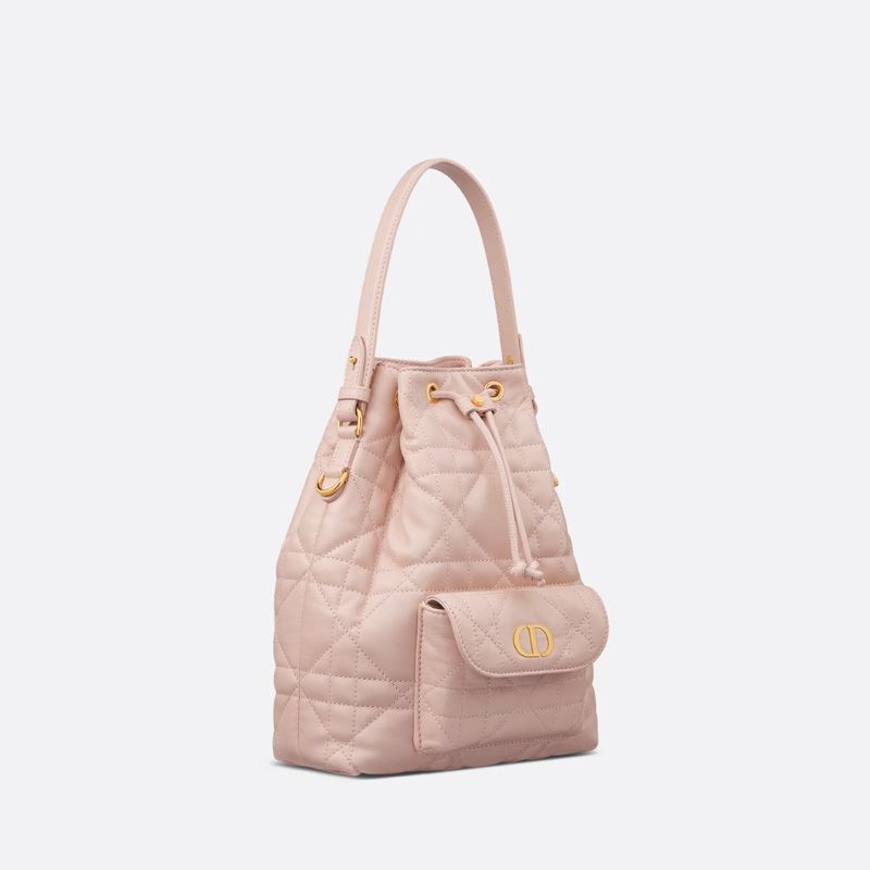 Small Dior Caro Bucket Bag In Macrocannage Lambskin Cherry - Image 3