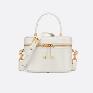 Small Dior CD Signature Vanity Case Calfskin White