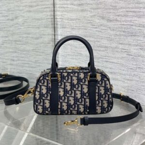 Small Dior D-Vibe Bowling Bag In Oblique Motif Canvas Blue