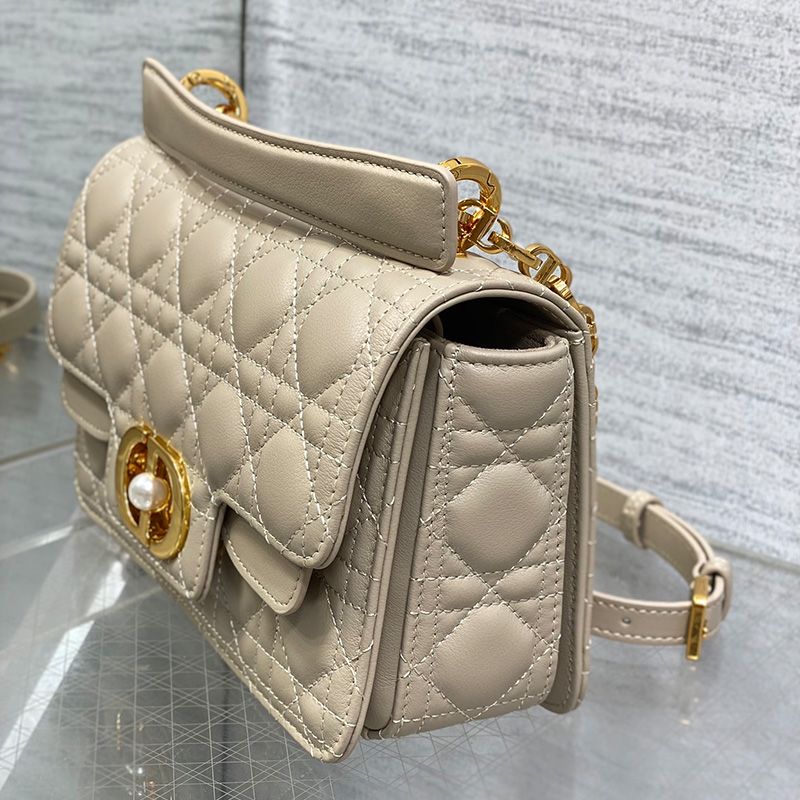 Small Dior Jolie Top Handle Bag In Cannage Calfskin Apricot - Image 3