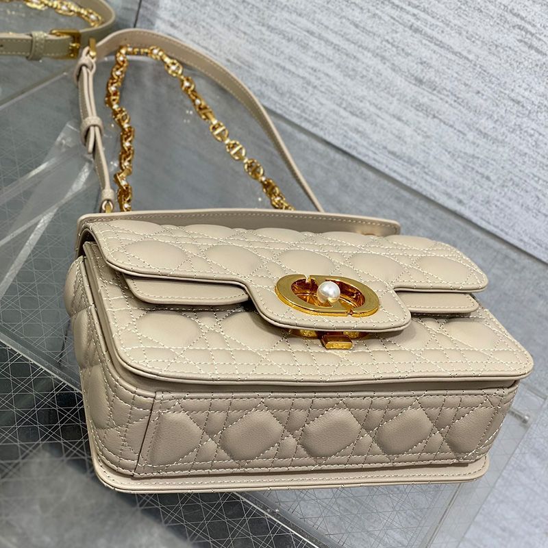 Small Dior Jolie Top Handle Bag In Cannage Calfskin Apricot - Image 4