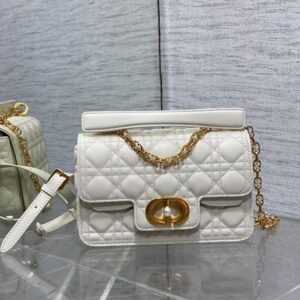 Small Dior Jolie Top Handle Bag In Cannage Calfskin White