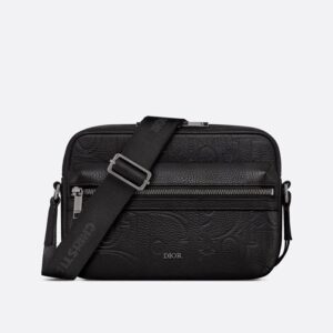 Small Dior Rider 2.0 Zipped Messenger In Dior Signature Grained Calfskin Black