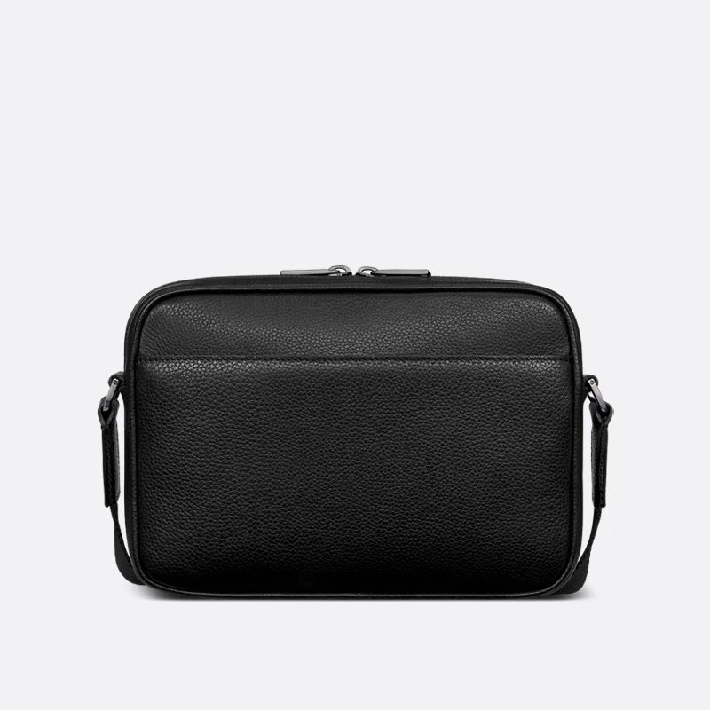 Small Dior Rider 2.0 Zipped Messenger Bag In Grained Calfskin and Oblique Motif Canvas Black/Blue - Image 2