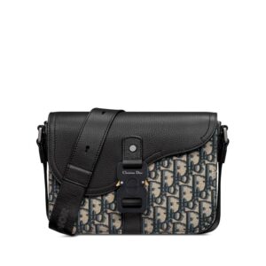 Small Dior Saddle Flap Messenger In Oblique Motif Canvas and Grained Calfskin Blue