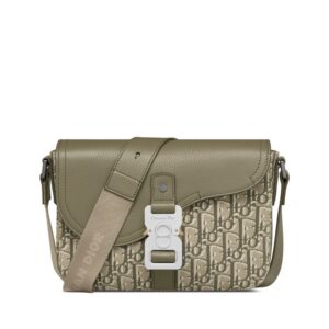 Small Dior Saddle Flap Messenger In Oblique Motif Canvas and Grained Calfskin Olive