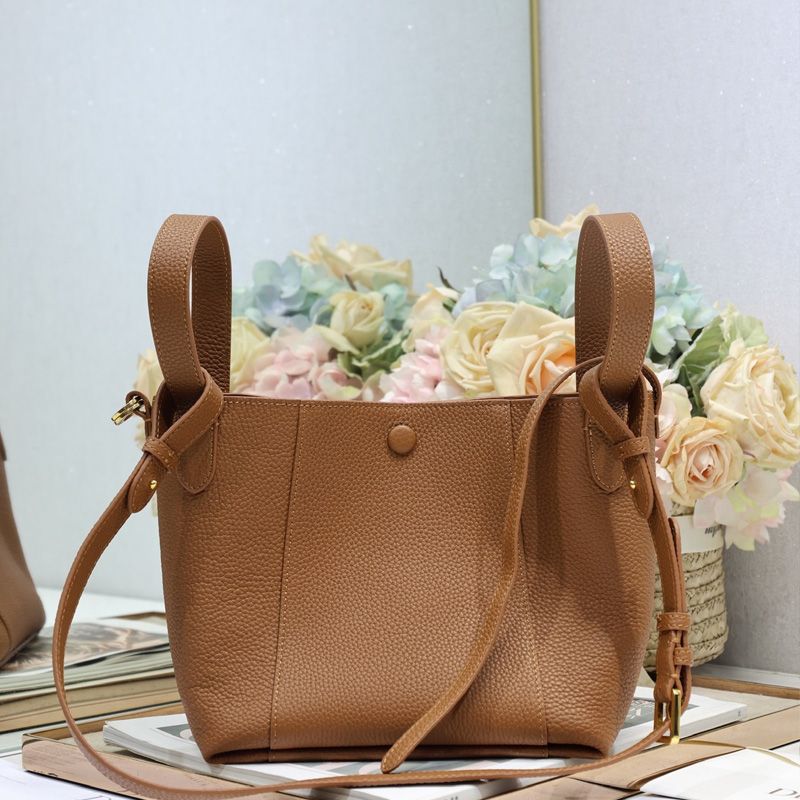 Small Dior Signature Bucket Bag In Grained Calfskin Brown - Image 2