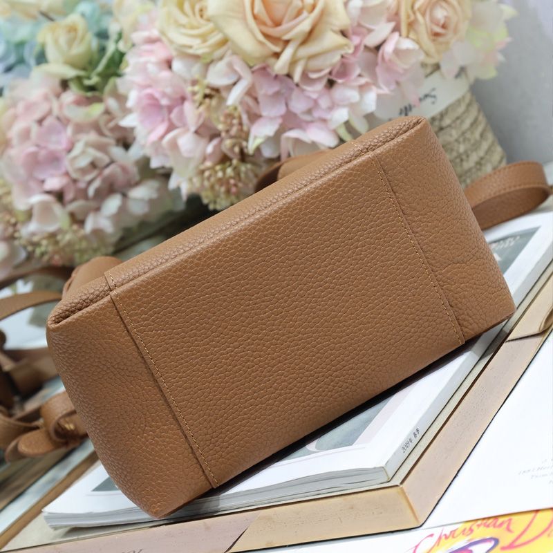 Small Dior Signature Bucket Bag In Grained Calfskin Brown - Image 4