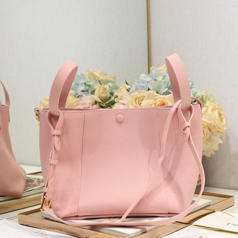 Small Dior Signature Bucket Bag In Grained Calfskin Cherry - Image 2