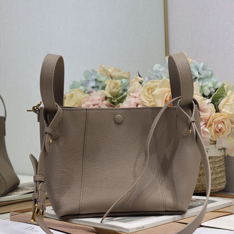 Small Dior Signature Bucket Bag In Grained Calfskin Grey - Image 2