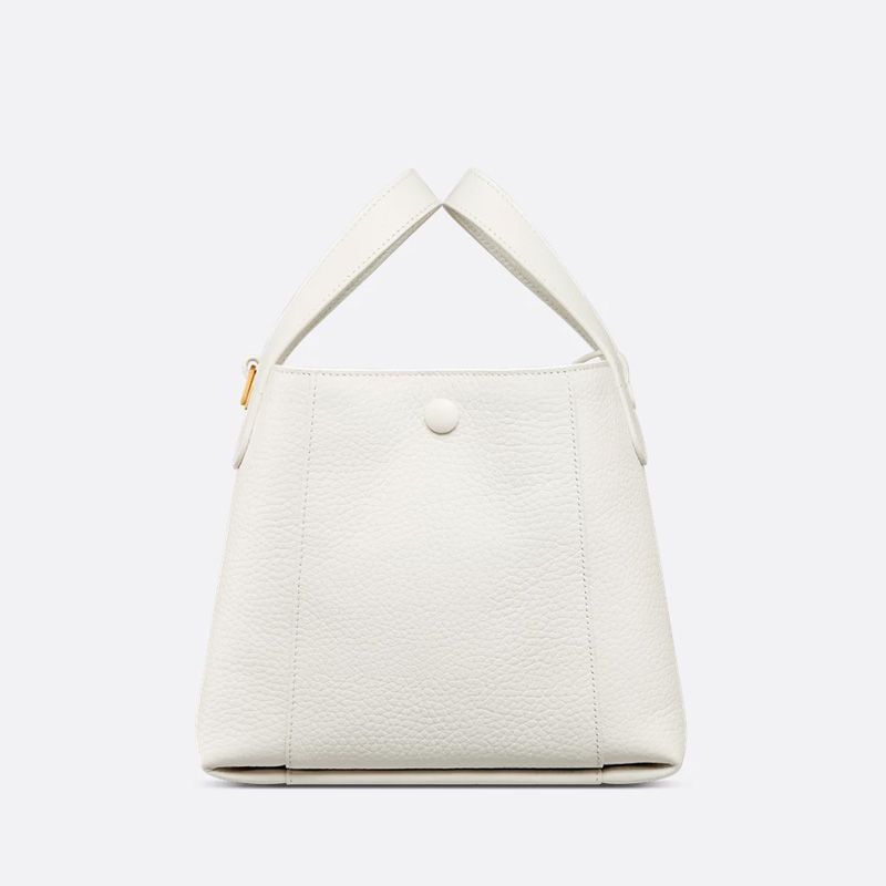 Small Dior Signature Bucket Bag In Grained Calfskin White - Image 2