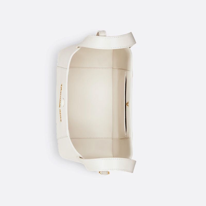 Small Dior Signature Bucket Bag In Grained Calfskin White - Image 4
