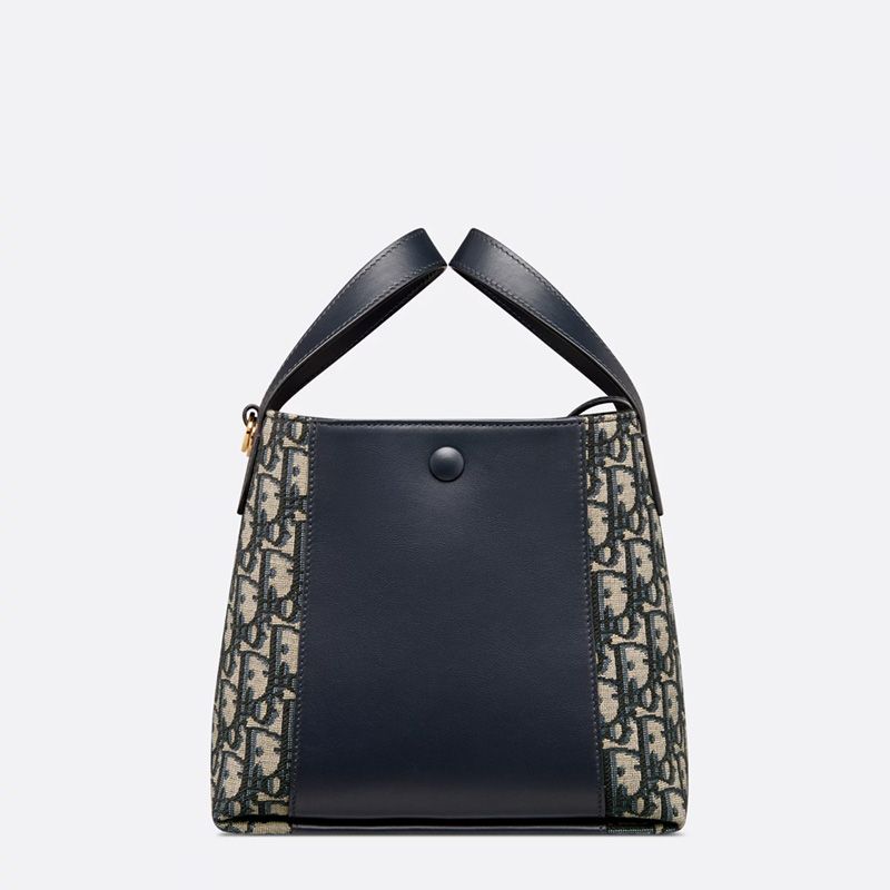 Small Dior Signature Bucket Bag In Oblique Motif Canvas and Smooth Calfskin Blue - Image 3