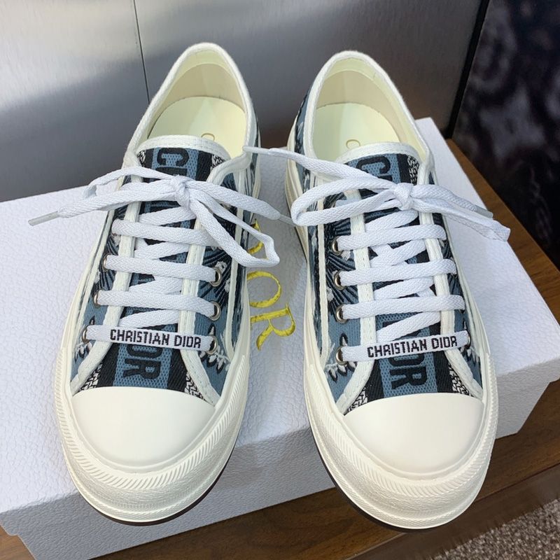 Walk'n'Dior Platform Sneakers Unisex Butterfly Bandana Motif Canvas Blue - Image 2