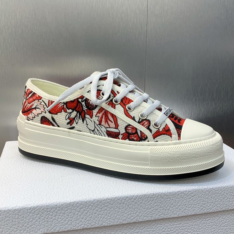 Walk'n'Dior Platform Sneakers Unisex Le Coeur des Papillons Motif Canvas White/Red
