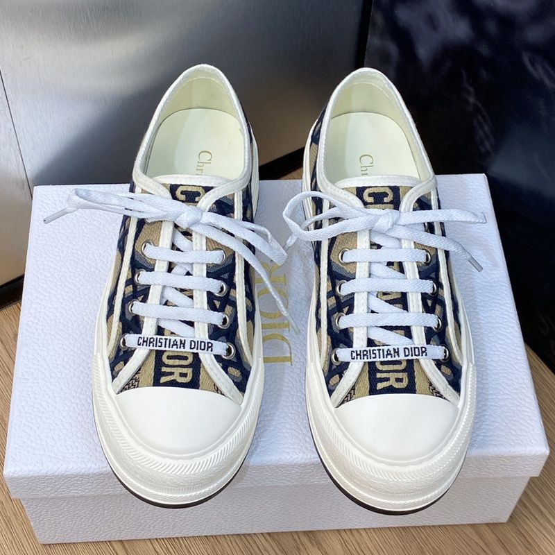 Walk'n'Dior Platform Sneakers Unisex Macrocannage Motif Canvas Blue - Image 2