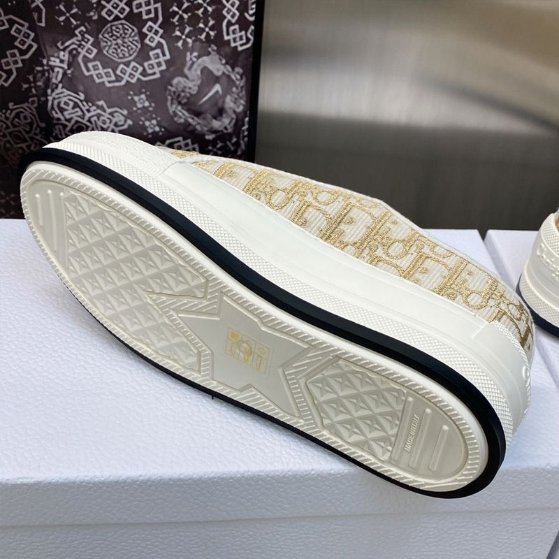 Walk'N'Dior Platform Sneakers Unisex Oblique Motif Canvas Gold - Image 4