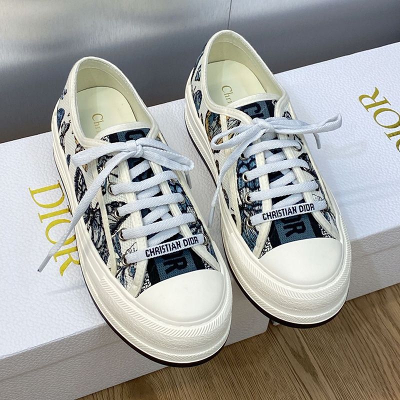 Walk'n'Dior Platform Sneakers Unisex Toile de Jouy Mexico Motif Canvas White/Blue - Image 2