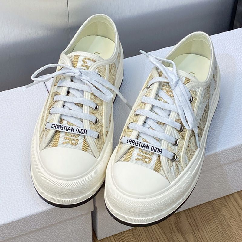 Walk'n'Dior Platform Sneakers Unisex Toile de Jouy Mexico Motif Canvas White/Gold - Image 2