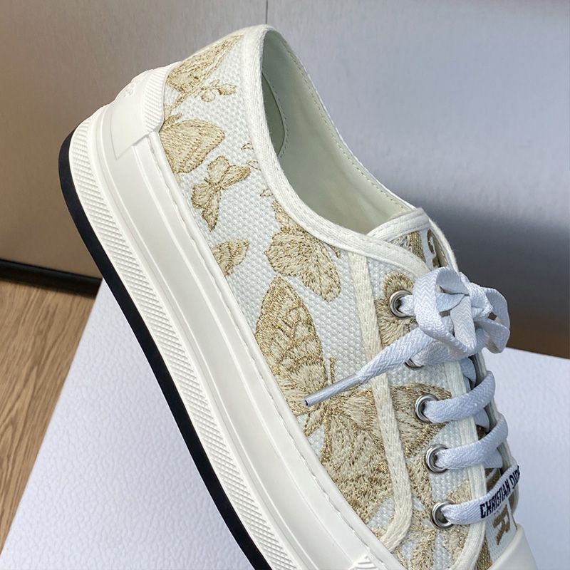 Walk'n'Dior Platform Sneakers Unisex Toile de Jouy Mexico Motif Canvas White/Gold - Image 3