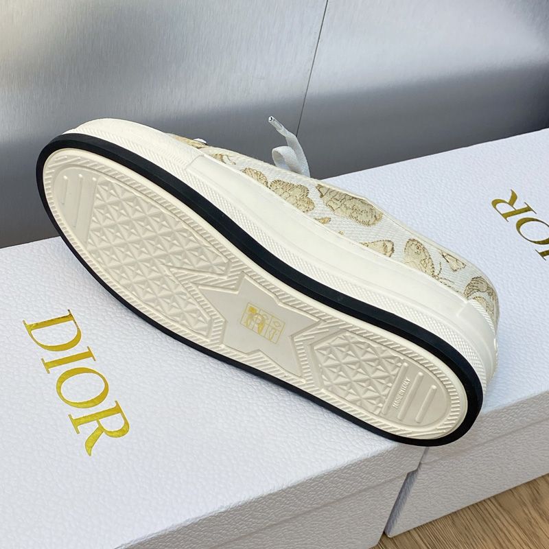 Walk'n'Dior Platform Sneakers Unisex Toile de Jouy Mexico Motif Canvas White/Gold - Image 4