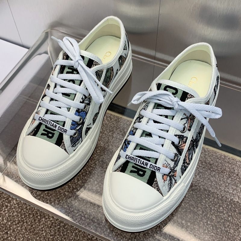 Walk'n'Dior Platform Sneakers Unisex Toile de Jouy Mexico Motif Canvas White/Green - Image 2