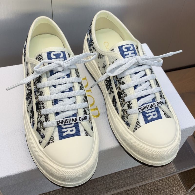 Walk'n'Dior Platform Sneakers Unisex Toile de Jouy Soleil Motif Canvas White/Blue - Image 2