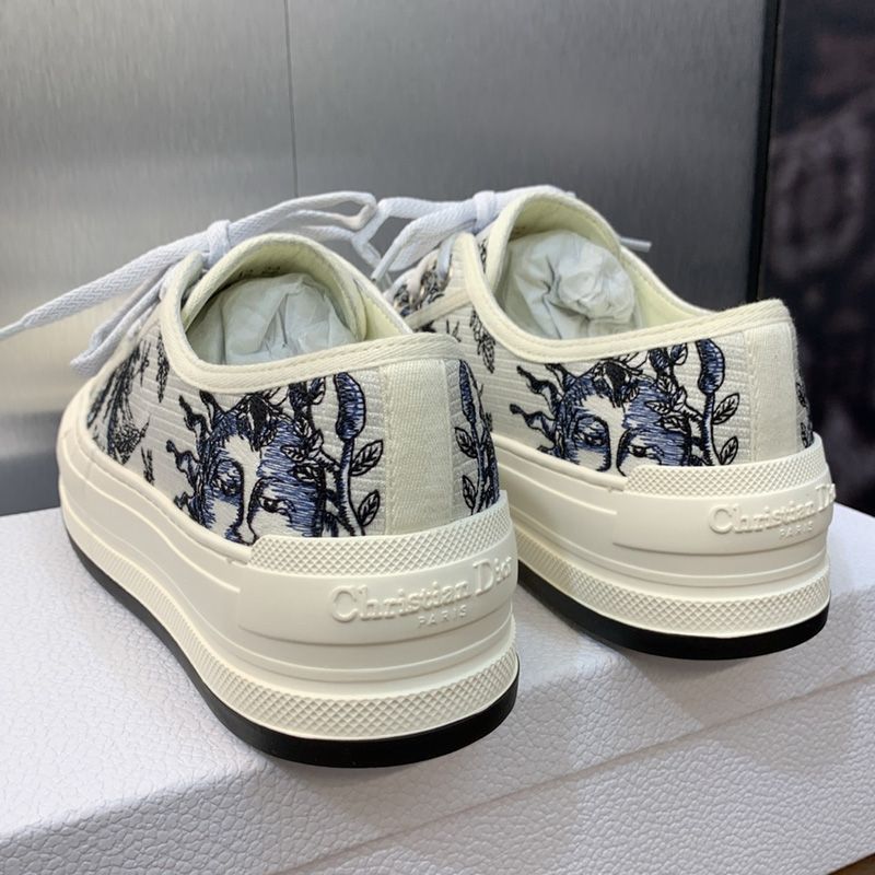 Walk'n'Dior Platform Sneakers Unisex Toile de Jouy Soleil Motif Canvas White/Blue - Image 3