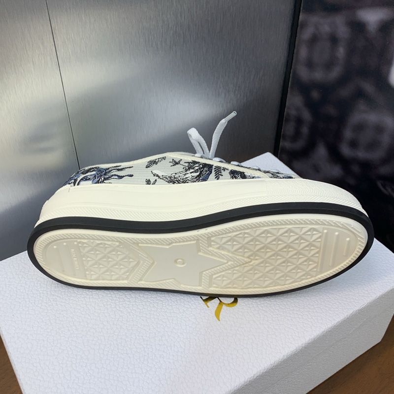 Walk'n'Dior Platform Sneakers Unisex Toile de Jouy Soleil Motif Canvas White/Blue - Image 4